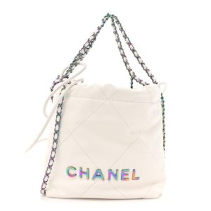 Chanel Shiny Calfskin Quilted Rainbow Mini Chanel 22 White