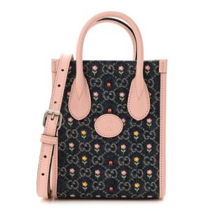 Gucci Denim Dollar Calfskin GG Monogram Mini Retro Interlocking G Tote Bag Blue Tea Multicolor Powder Pink