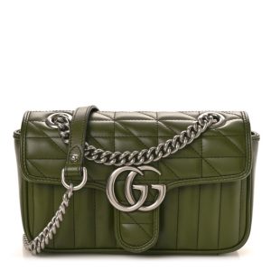 Gucci Calfskin Matelasse Aria Mini GG Marmont Shoulder Bag Military Wood