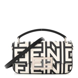 Fendi X MARC JACOBS Nappa Vitello King Logo Print Phone Baguette White Black