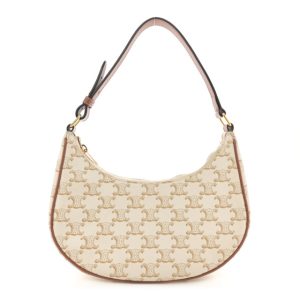 Celine Canvas Calfskin Ava Triomphe Shoulder Bag White