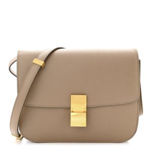Celine Liege Calfskin Medium Classic Box Flap Bag Taupe