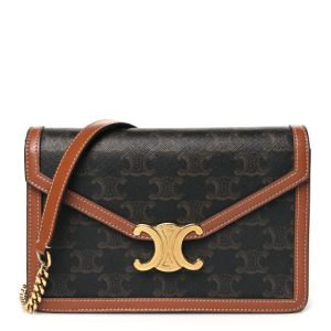 Celine Triomphe Canvas Calfskin Envelope Bag Tan