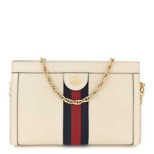 Gucci Textured Calfskin Web Small Ophidia Chain Shoulder Bag Mystic White