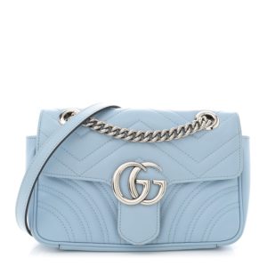 Gucci Calfskin Matelasse Mini GG Marmont Shoulder Bag Porcelain Light Blue