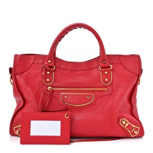 Balenciaga Chevre Gold Metallic Edge Hardware City Rouge Grenade