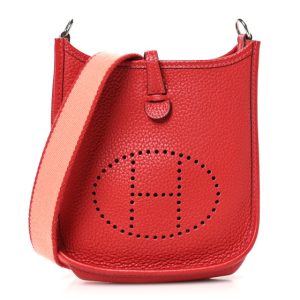 Hermes Taurillon Clemence Amazone Evelyne TPM Rouge Casaque Crevette