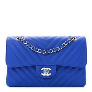 Chanel Caviar Chevron Quilted Small Double Flap Blue