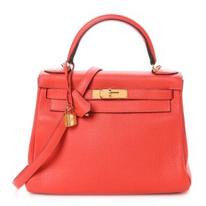 Hermes Taurillon Clemence Kelly Retourne 28 Rouge Pivoine