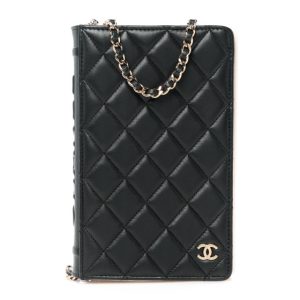 Chanel Lambskin Quilted Book Wallet On Chain WOC Black
