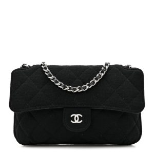Chanel Jersey Fabric Quilted Foldable Tote With Chain Black Multicolor
