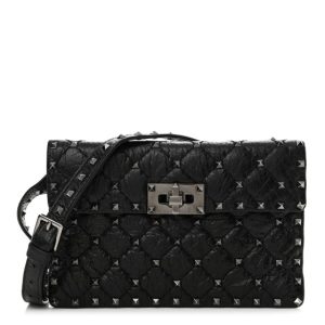 Valentino Garavani Craquele Nappa Rockstud Spike Crossbody Bag Black