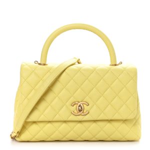 Chanel Caviar Quilted Small Coco Handle Flap Yellow