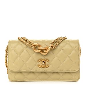 Chanel Caviar Quilted Chain Link Clutch With Chain Light Green