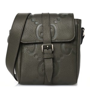 Gucci Piuma Calfskin Jumbo GG Embossed Small Messenger Bag Dark Green