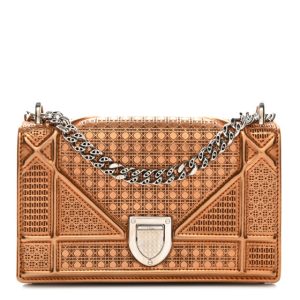 Christian Dior Metallic Patent Micro-Cannage Mini Diorama Flap Bag Orange