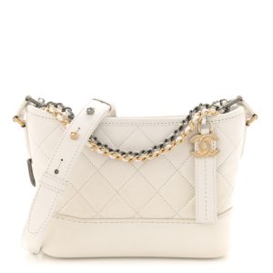 Chanel Patent Goatskin Quilted Small Gabrielle Hobo White