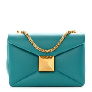 Valentino Garavani Nappa One Stud Chain Clutch Ultra Marine Green