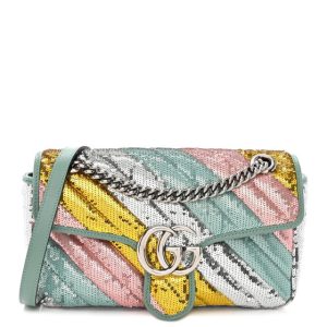 Gucci Sequin Satin Calfskin Matelasse Diagonal Small GG Marmont Shoulder Bag Grigio Argento Verde Chiaro Rosa Giallo Light Water Green