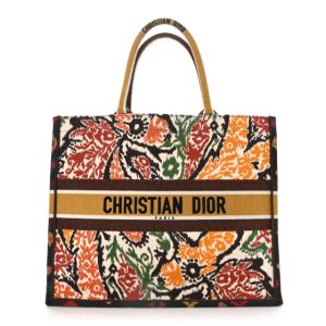Christian Dior Canvas Embroidered Large Paisley Book Tote Multicolor