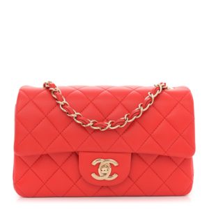 Chanel Lambskin Quilted Mini Rectangular Flap Red