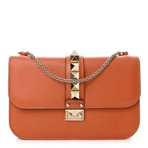 Valentino Garavani Vitello Medium Glam Lock Rockstud Flap Orange