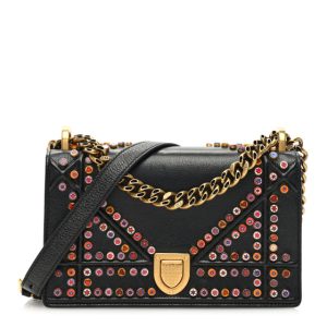 Christian Dior Calfskin Studded Small Diorama Flap Bag Black Multicolor
