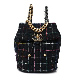 Chanel Tweed Quilted Chanel 19 Backpack Black Multicolor