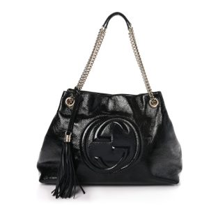 Gucci Patent Medium Soho Chain Shoulder Bag Black