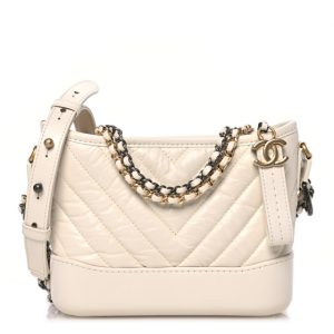 Chanel Aged Calfskin Chevron Quilted Small Gabrielle Hobo White