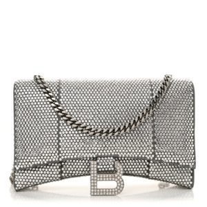 Balenciaga Strass Suede Hourglass Chain Bag Smoke Grey Crystal