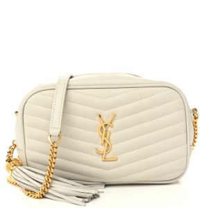 Saint Laurent Grain De Poudre Matelasse Monogram Mini Lou Camera Bag Crema Soft