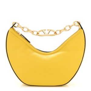 Valentino Garavani Grainy Calfskin Small Vlogo Moon Hobo Bag Cedar Yellow