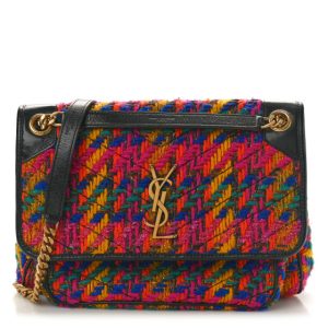 Saint Laurent Tweed Calfskin Matelasse Monogram Medium Niki Chain Satchel Multicolor