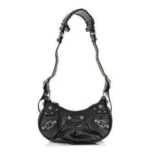 Balenciaga Metallic Calfskin Crocodile Embossed Crystal Le Cagole Shoulder Bag XS Gunmetal