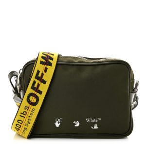 Off-White Nylon Logo Print Crossbody Bag Olive Green
