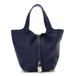 Hermes Taurillon Clemence Swift Eclat Picotin Lock 18 PM Bleu Encre Bleu Zellige