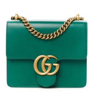 Gucci Knight Calfskin Small GG Marmont Chain Handle Bag Emerald