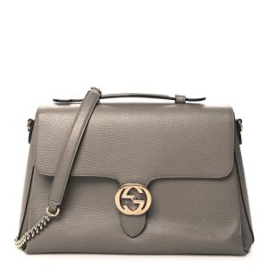 Gucci Dollar Calfskin Medium Interlocking G Top Handle Shoulder Bag Loess