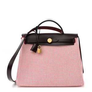 Hermes Criss Viking Vache Hunter Herbag Zip Retourne 31 PM Ecru Brique Anemone Rouge Sellier