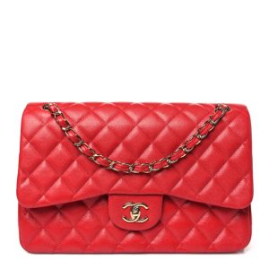 Chanel Caviar Quilted Jumbo Double Flap Red