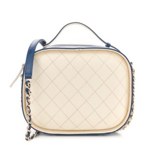Chanel Calfskin Stitched Vanity Case White Blue