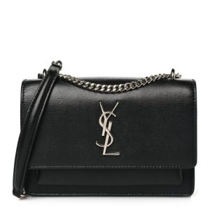 Saint Laurent Calfskin Monogram Sunset Chain Wallet Black