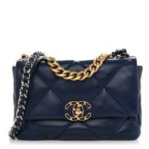 Chanel Lambskin Quilted Medium Chanel 19 Flap Navy Blue