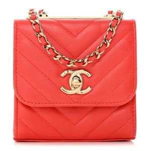 Chanel Lambskin Chevron Quilted Mini Trendy CC Chain Wallet Red
