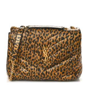 Saint Laurent Calfskin Y Quilted Monogram Small Loulou Chain Satchel Leopard