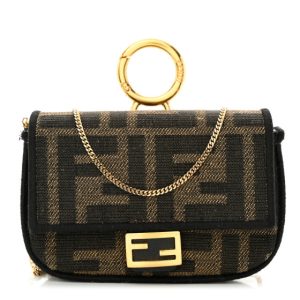 Fendi Fabric Jacquard FF 1974 Nano Baguette Charm Tobacco Moro Black