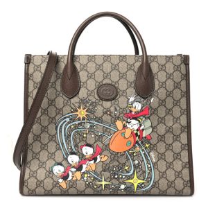 Gucci X DISNEY GG Supreme Monogram Donald Duck Retro Interlocking G Tote Bag Beige Multicolor New Acero