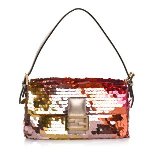 Fendi Sequin Paillettes Vitello Laminato Striped Baguette 1997 Multicolor