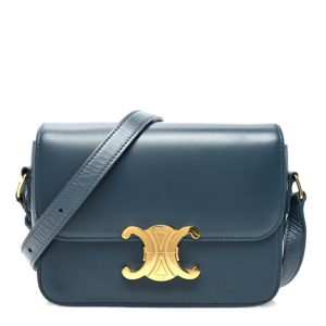 Celine Shiny Calfskin Teen Triomphe Petrol